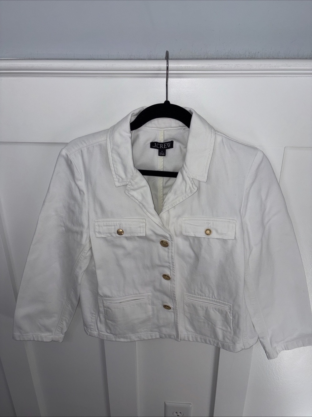 J. Crew Women's White Button-Front denim Blazer-size 8